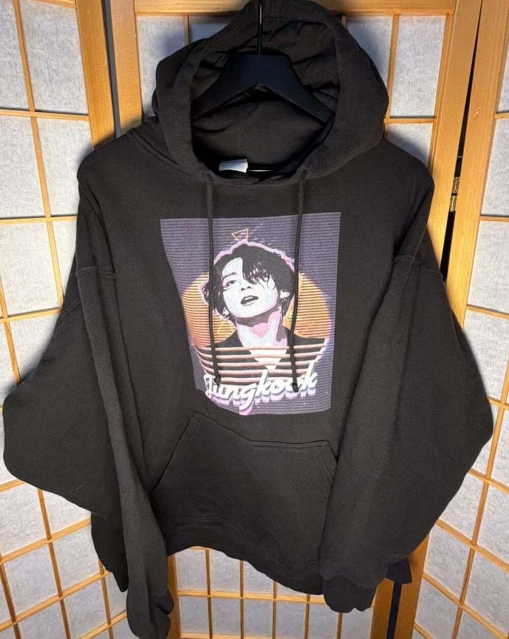 Delta Fleece Jungkook Graphic Hoodie Size XL Black Pullover
